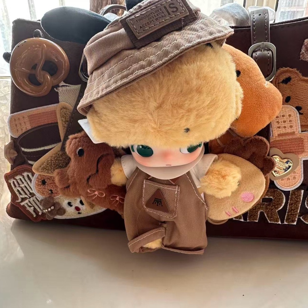 Brown Shoulder Bag with Plush Toy Accents